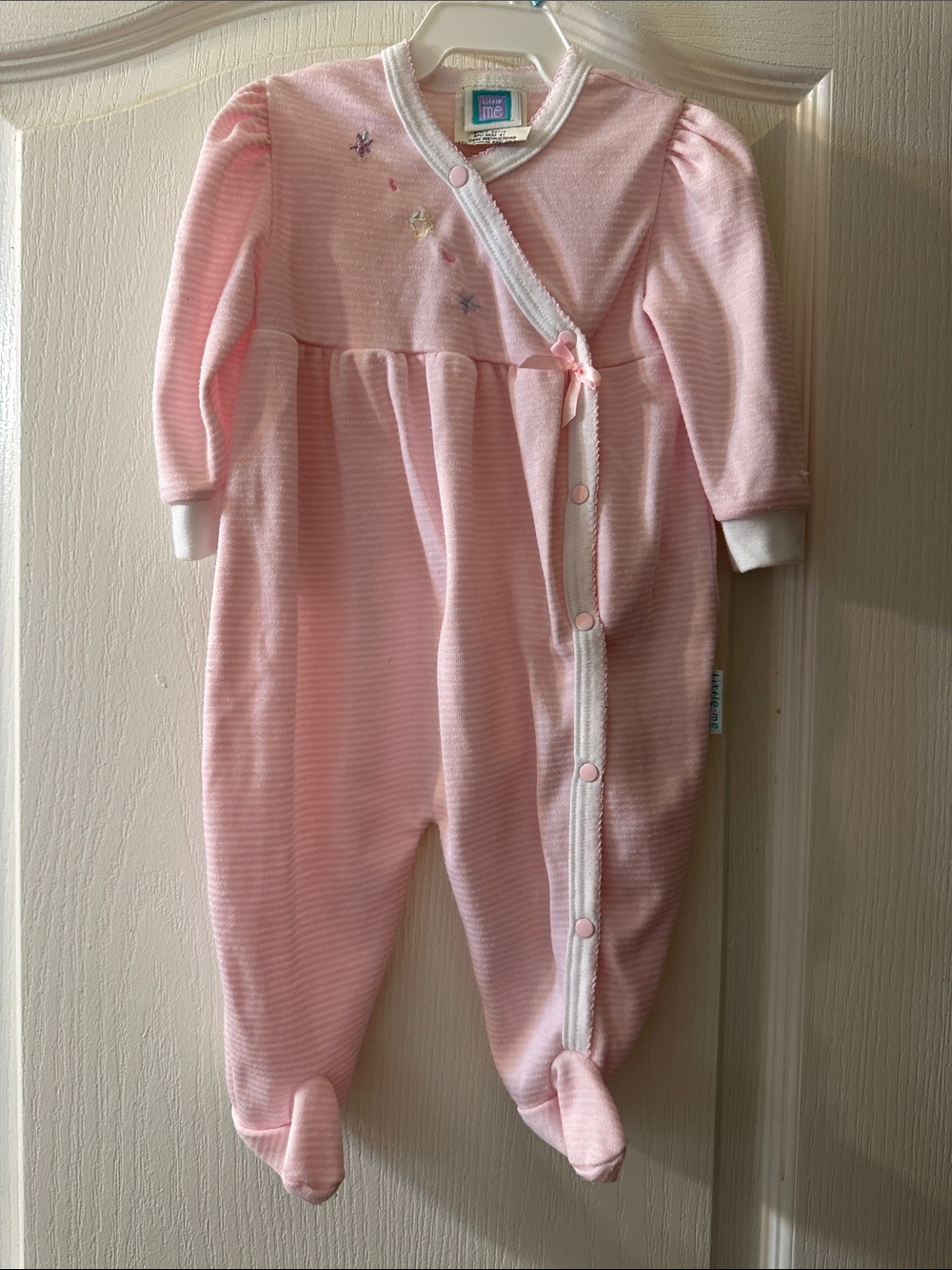 Little Me Pink Striped Footed One-Piece with Embroidered Stars